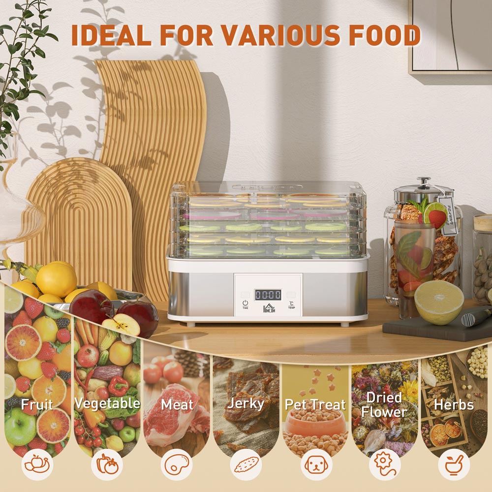 HOMCOM 800-142V70WT White 5 Tray Food Dehydrator 245W Image 4