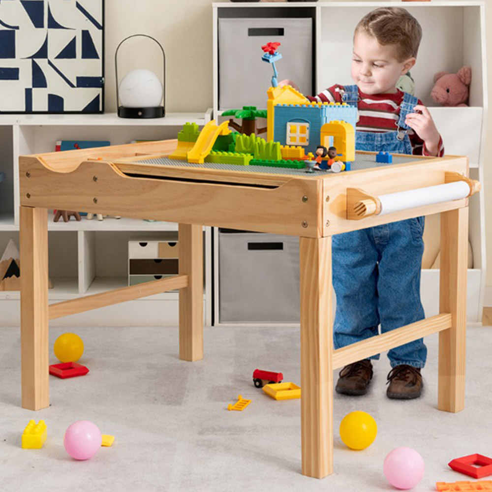 Costway Natural Wooden Children Activity Table Image 1