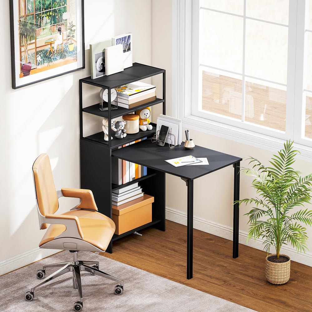 Portland 5 Shelf Foldable Multifunctional Computer Desk Black Image 4