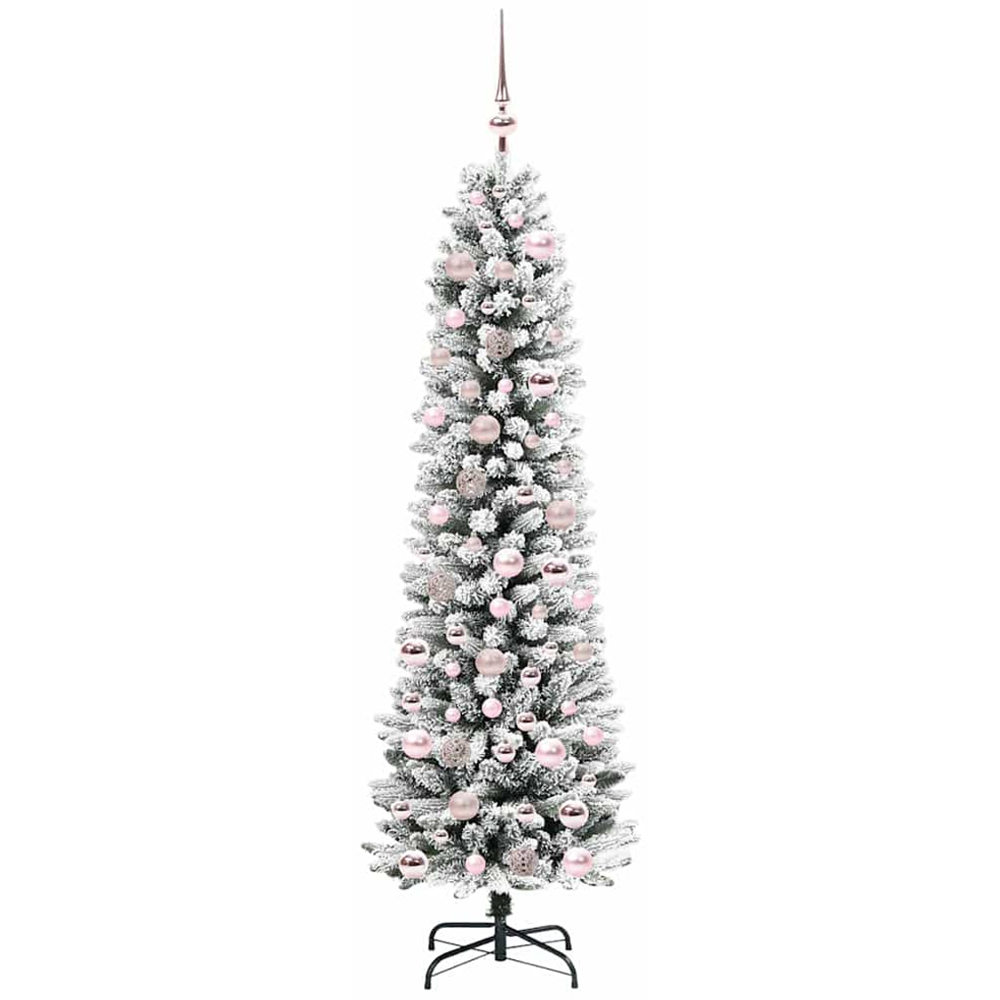 vidaXL Pre-Lit Warm White LED and Pink Baubles White Artificial Christmas Tree with Stand 6ft Image 4