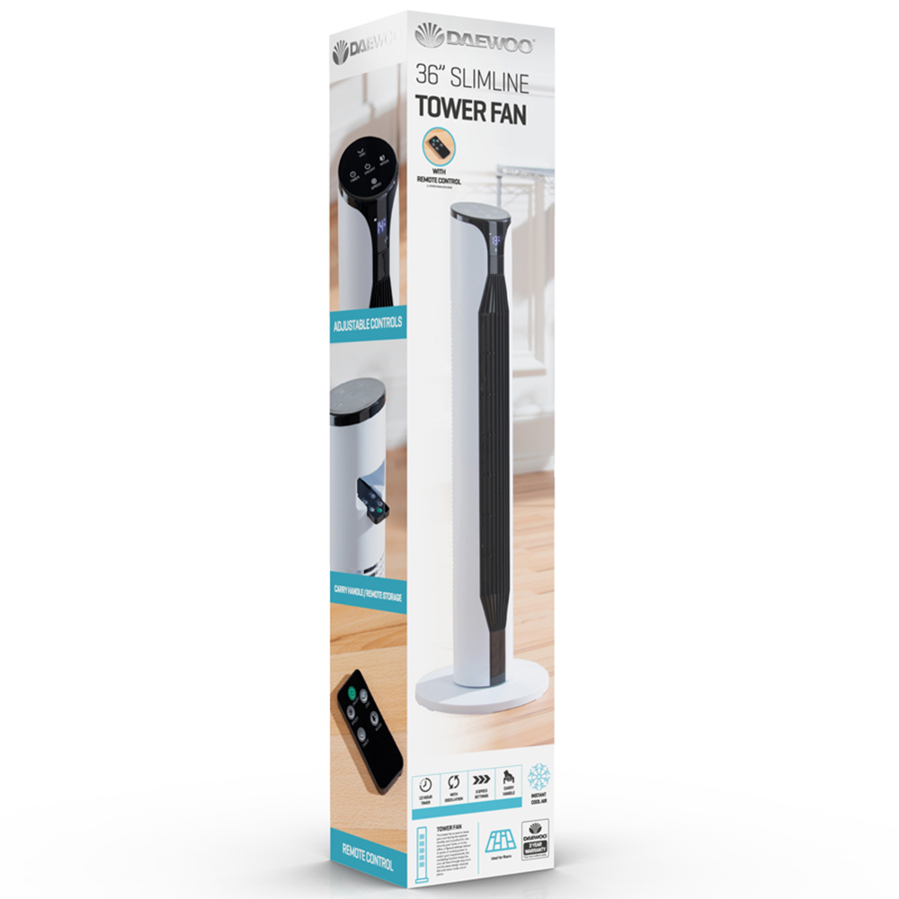 Daewoo Slimline White Tower Fan 36 inch Image 6