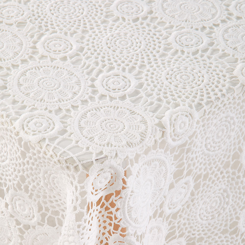 Living and Home White Floral Embroidered Polyester Tablecloth 220 x 125cm Image 6
