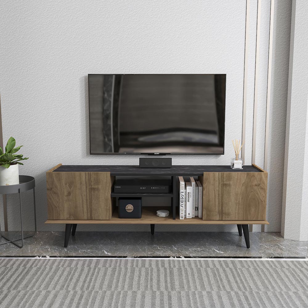 Decorotika Ecuador 2 Door 3 Shelf Walnut and Beige TV Unit Image 5