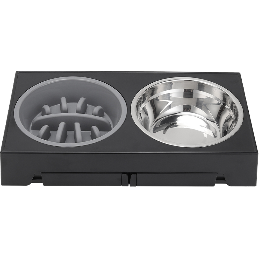 H&O Direct Stainless Steel Height Adjustable Elevated Pet Feeder with Slow Feeder Bowl Image 2