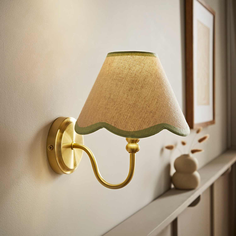 ValueLights Binky Green Trim Scallop Shade Gold Rechargeable Wall Light with Bulb Image 2