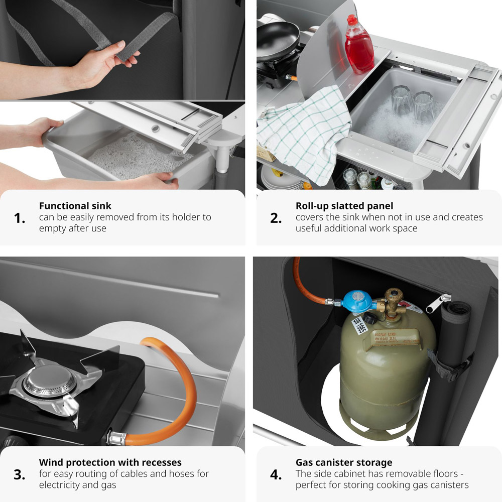 tectake 4 Compartment Grey Foldable Camping Kitchen Image 5