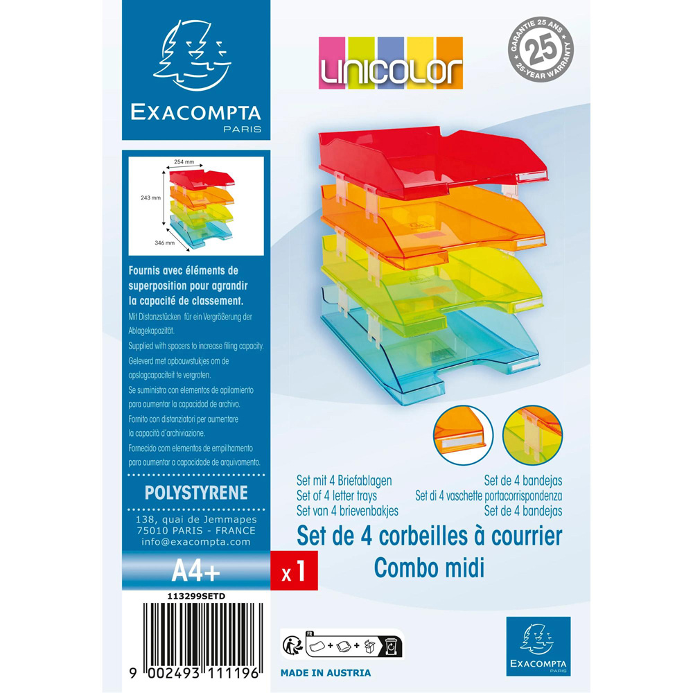 Exacompta Harlequin Combo Multicolour Letter Tray 4 Pack Image 4