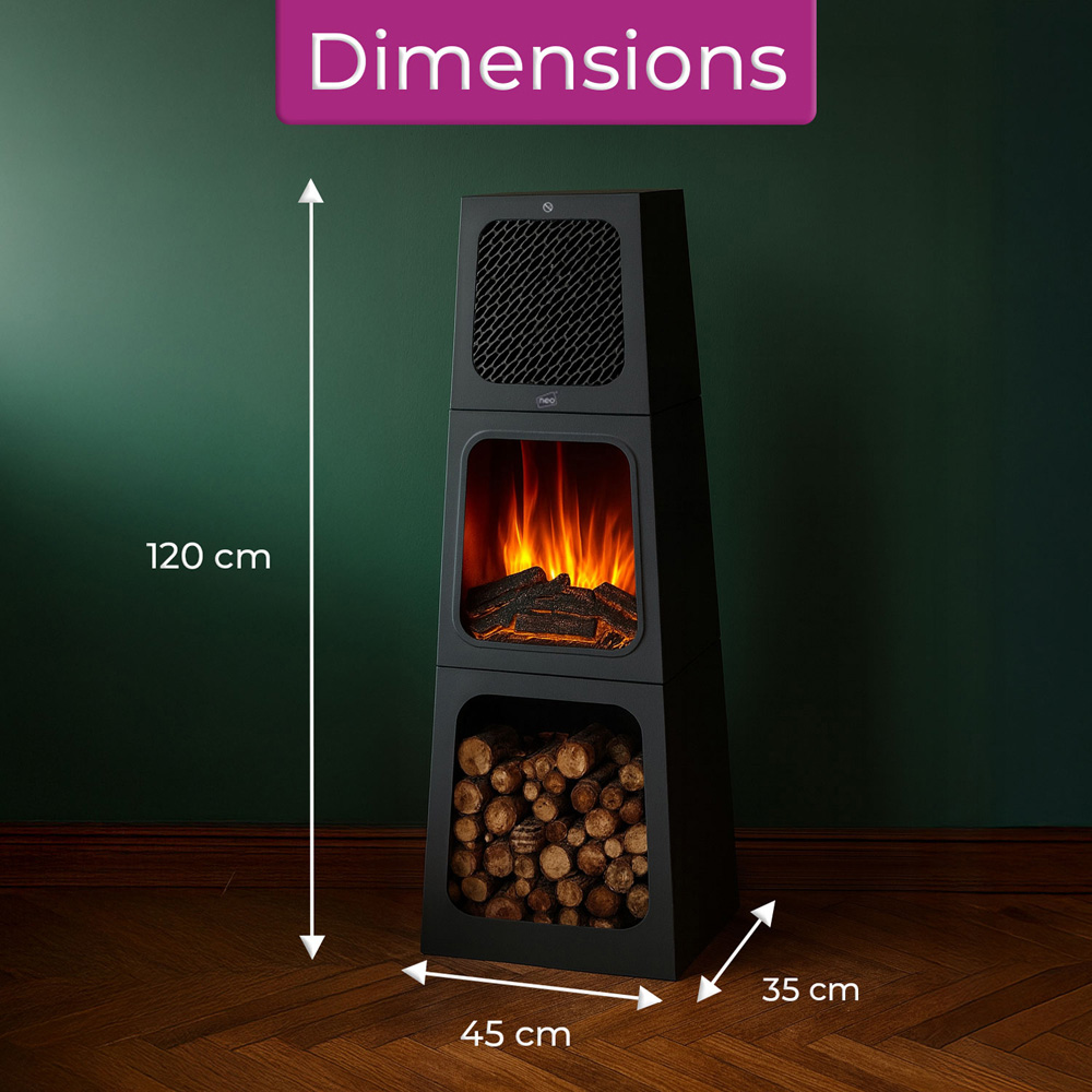 Neo Black Tall Free Standing Modern Triangle Pyramid Electric Fireplace 120cm Image 7