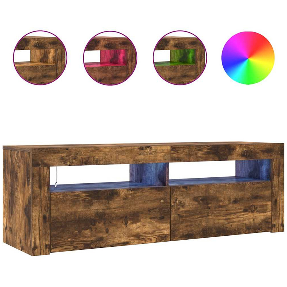vidaXL 2 Door 2 Shelf Smoked Oak TV Cabinet with LED Lights Image 5