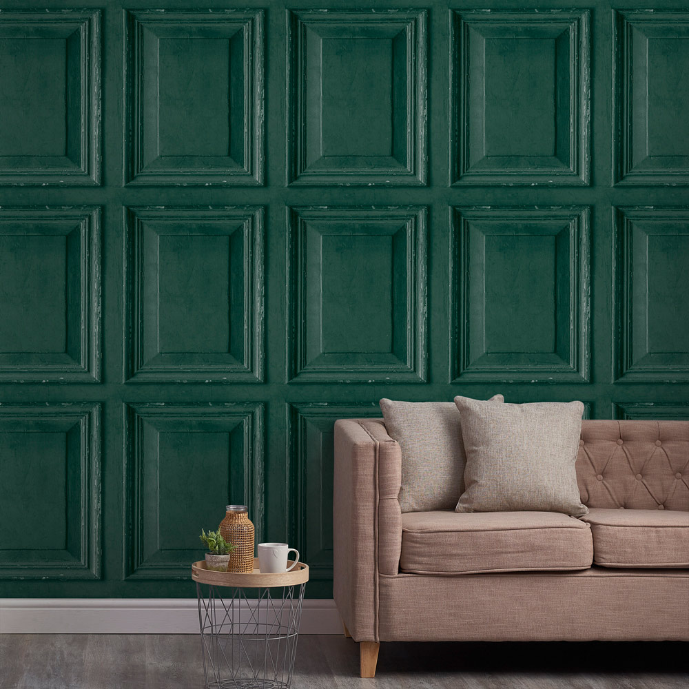 Grandeco Distressed Aged Rustic Wood Panel Textured Green Wallpaper Image 3
