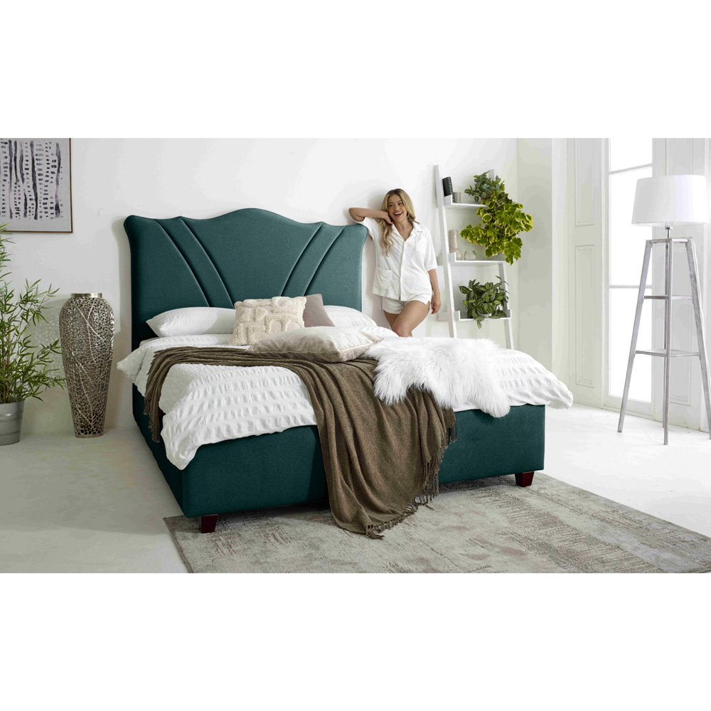 Eleganza Amaya Small Double Green Arlington Fabric Bed Frame with Curved Headboard Image 3