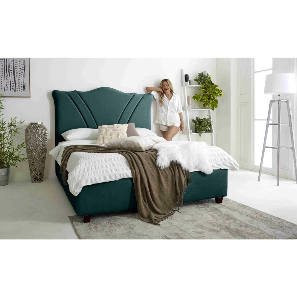 Eleganza Amaya King Size Green Arlington Fabric Bed Frame with Curved Headboard Image 3