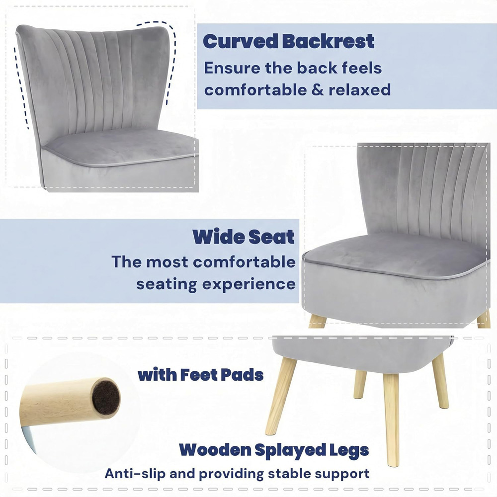Alivio Grey Velvet Upholstered Modern Accent Chair Image 6