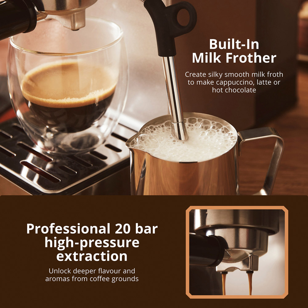 Swan Barista Master Black 1.2L Digital Mini Espresso Coffee Maker with Milk Frother Image 5