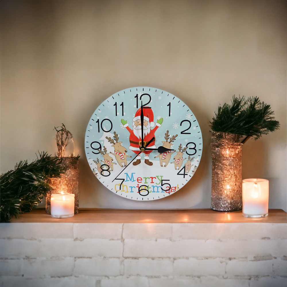 Xmas Haus Christmas Santa and Reindeer Wall Clock 23cm Image 3
