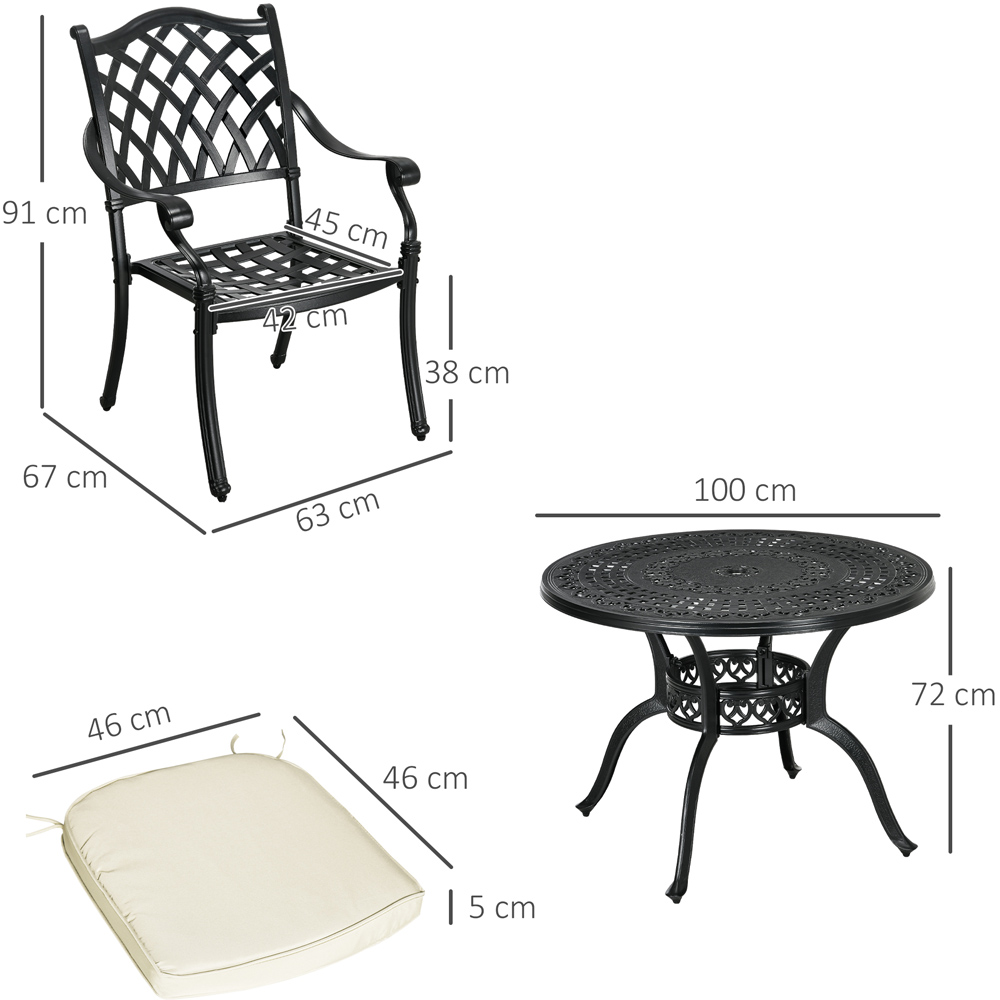 Outsunny Cast Aluminium 4 Seater Outdoor Dining Set with Cushions Parasol Hole Image 8