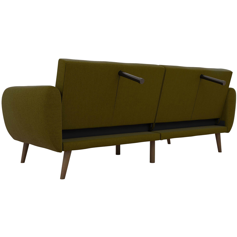 Novogratz Brittany 3 Seater Green Linen Sofa Bed with Wooden Legs Image 6