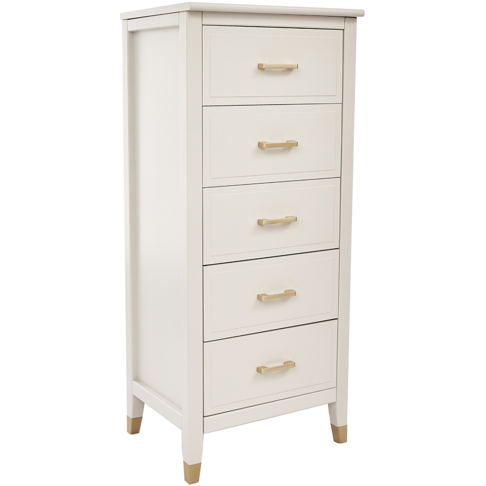 Palazzi 5 Drawer White Narrow Chest of Drawers Image 2