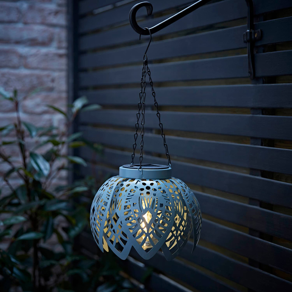 ValueLights Powder Blue Artichoke Solar LED Hanging Outdoor Lantern Light Image 6