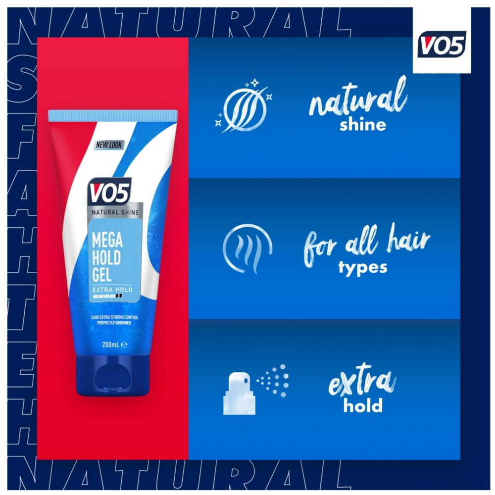 VO5 Natural Shine 72H Slick Styles Long-Lasting Weatherproof Mega Hold Hair Gel 200ml 6 Pack Image 5