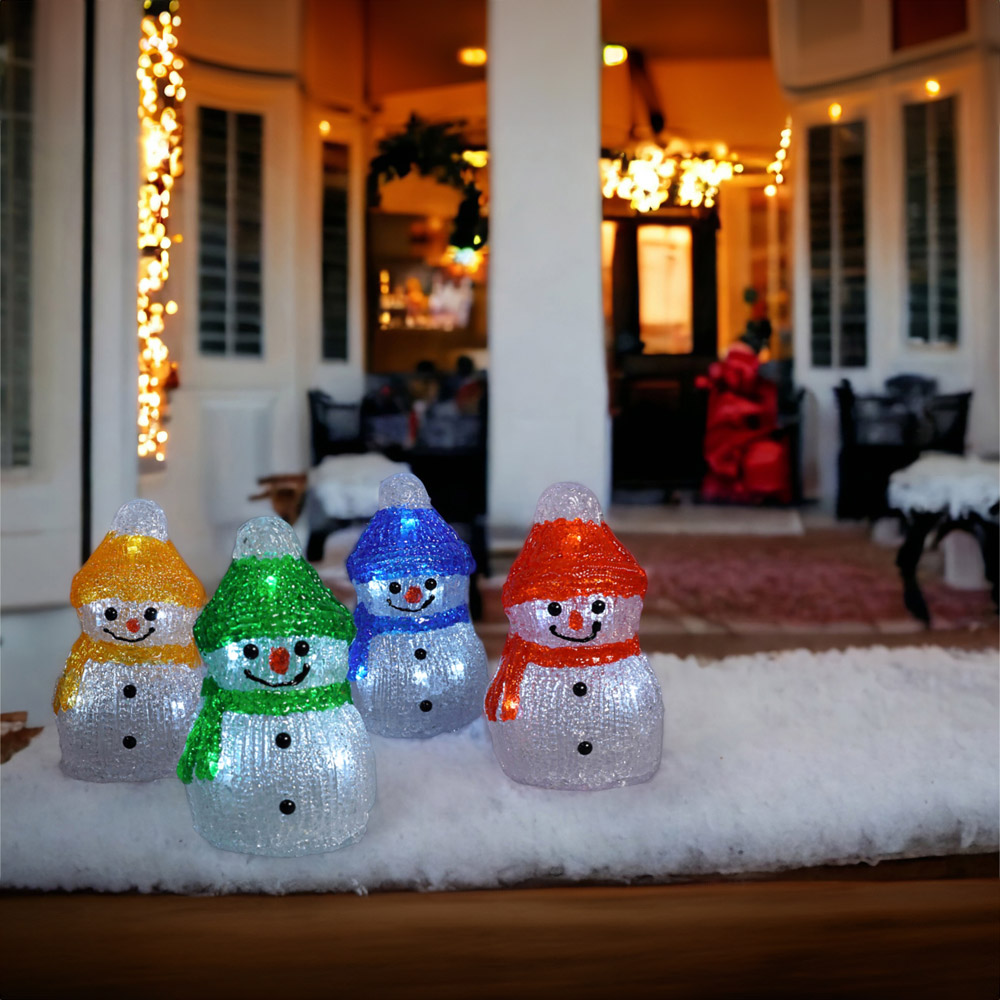 St Helens LED Acrylic Snowmen Christmas Decoration 4 Pack Image 3