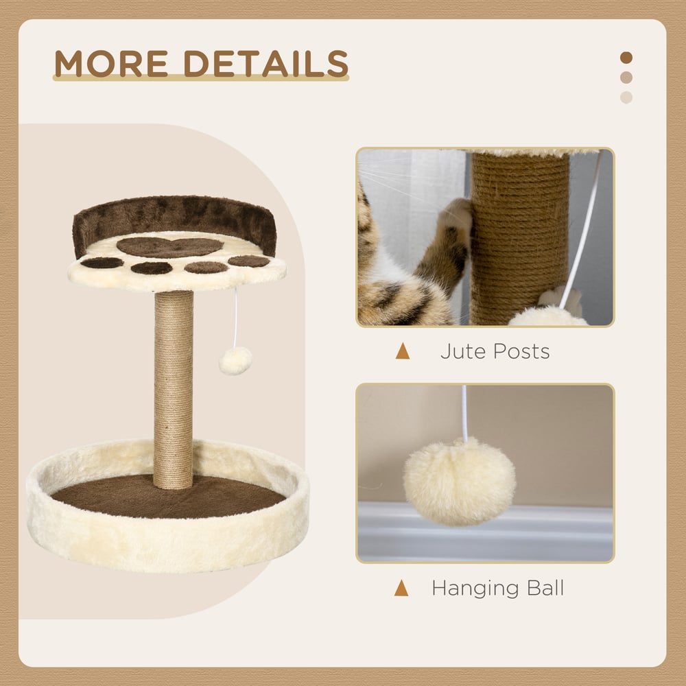 PawHut Brown Cat Tree with Sisal Scratching Post and Toy Ball Image 5