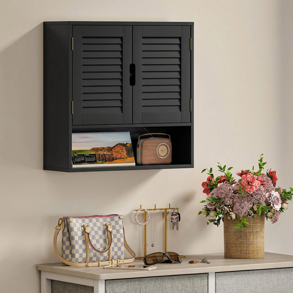 Portland 2 Door Single Shelf Black Wall-Mounted Bathroom Storage Cabinet Image 5