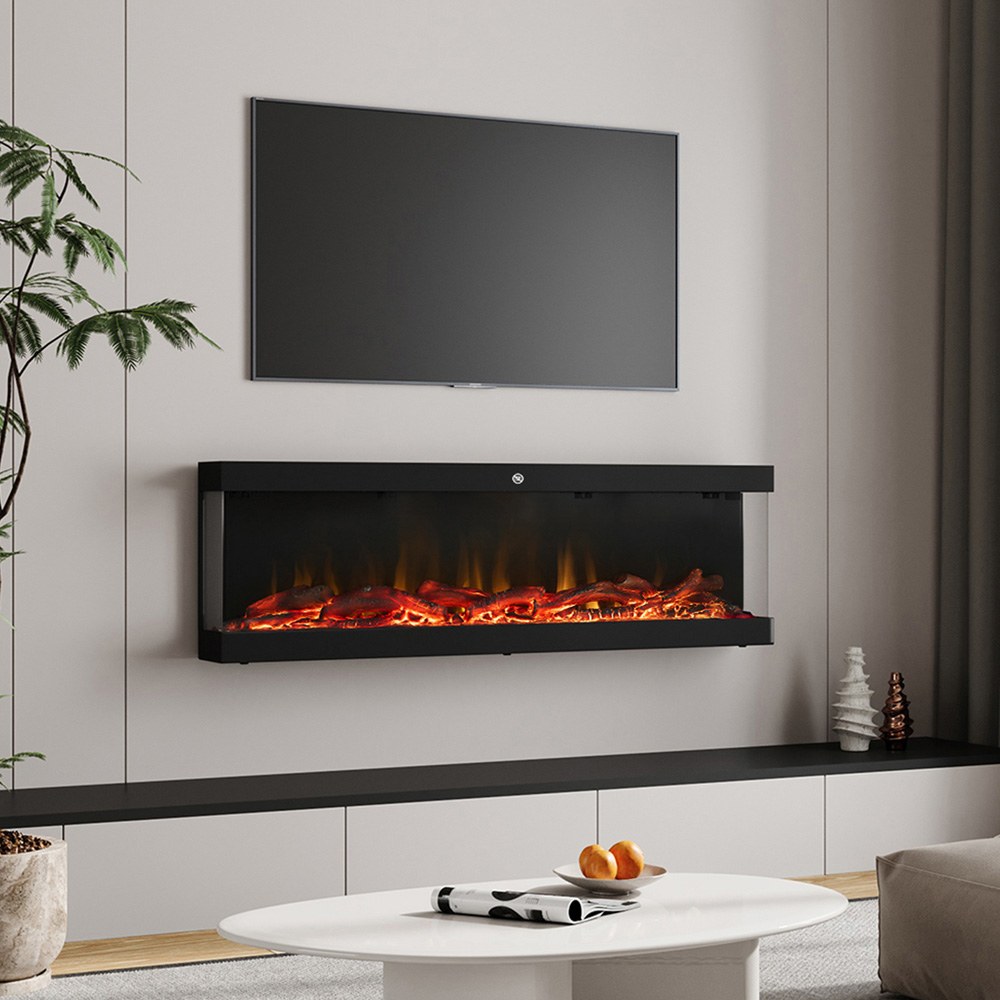 Living and Home Black Iron Wall Mounted Electric Fireplace with Remote Control 60 inch Image 7