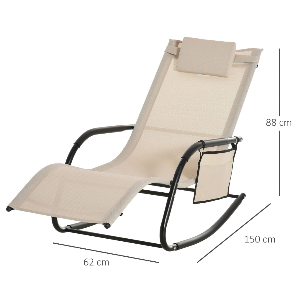 Outsunny Cream and White Mesh Rocking Sun Lounger Image 6
