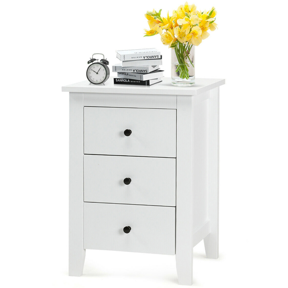 Costway 3 Drawer White Wooden Nightstand Image 3