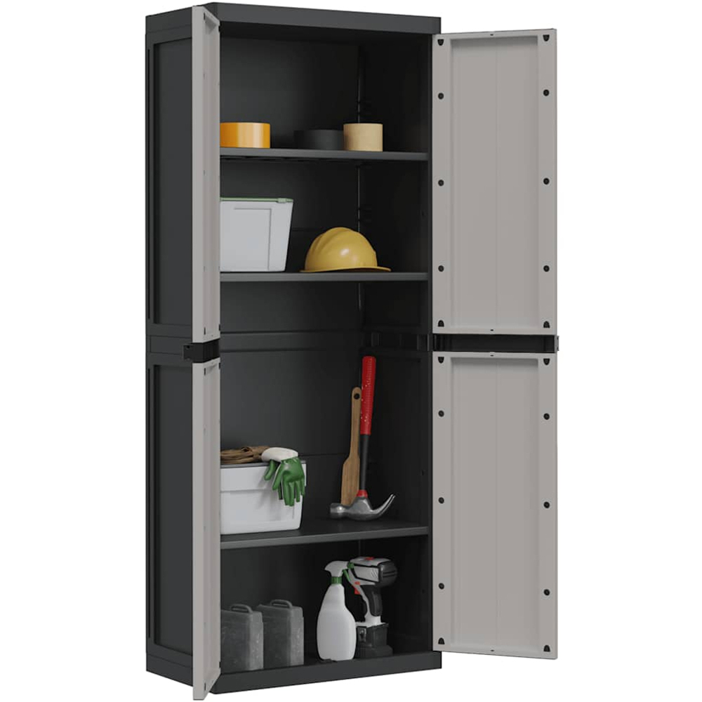 vidaXL 2 Door Grey and Black Outdoor Storage Cabinet with Black Handle Image 3