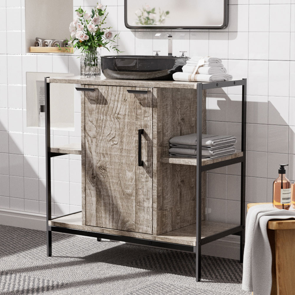 H&O Direct Single Door Metal Frame Under Sink Bathroom Cabinet Image 5
