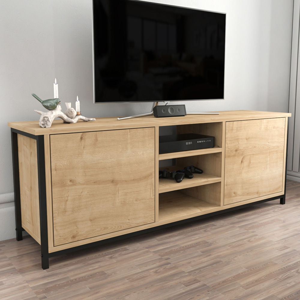 Decorotika Otis 2 Door 3 Shelf Black and Oak TV Stand for 63 inch TV Image 1