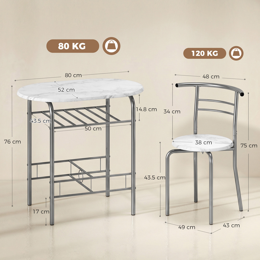 HOMCOM 2 Seater Breakfast Bar Table and Stool Set with Shelf Image 7