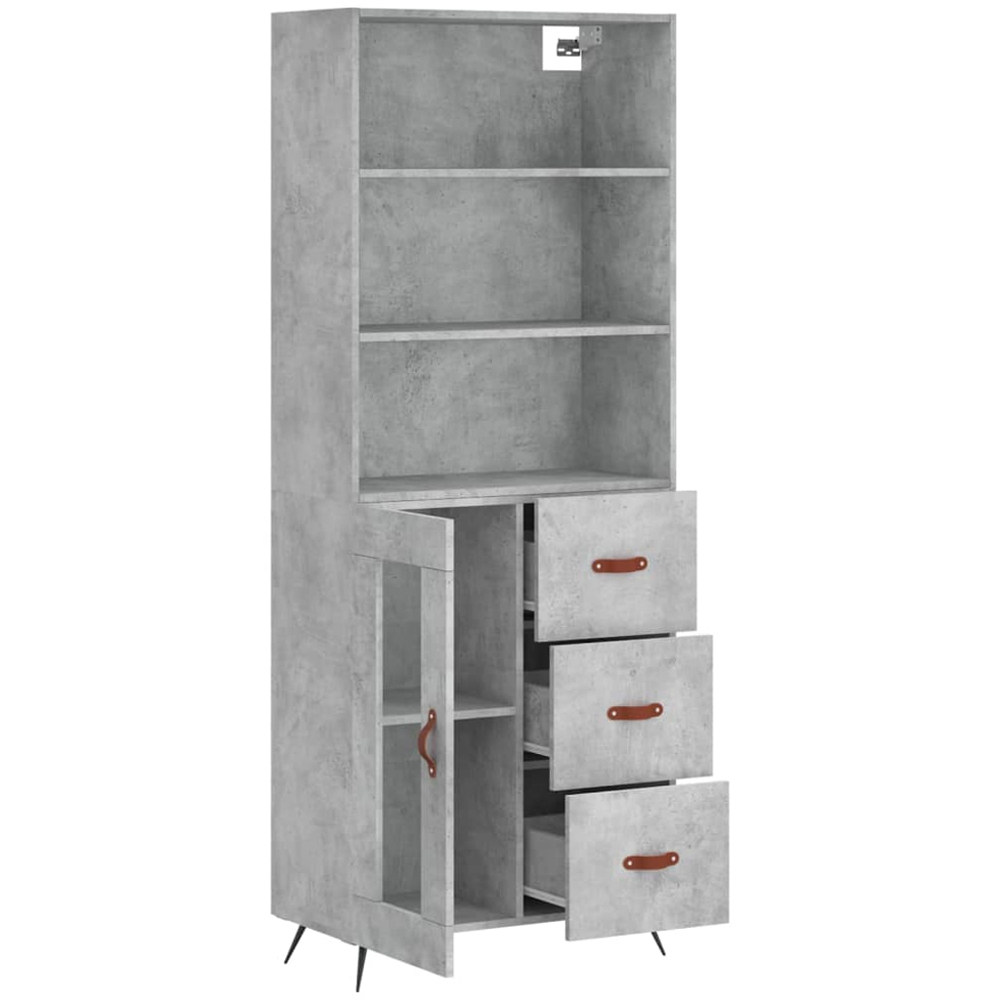 vidaXL Single Glass Door 3 Drawer 3 Shelf Concrete Grey Highboard Image 4