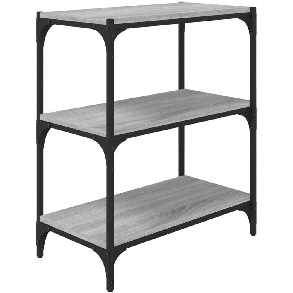 vidaXL 3 Shelf Grey Sonoma Wood and Steel Bookcase Image 2