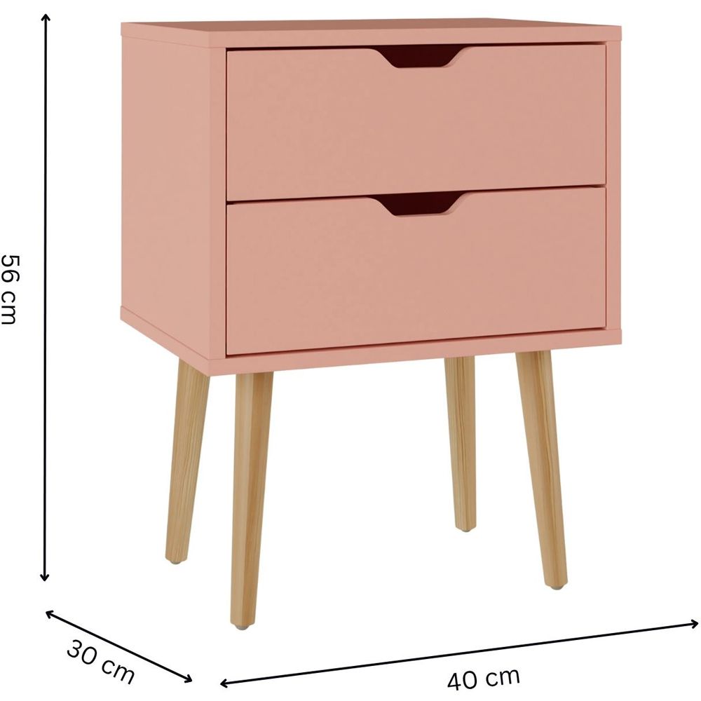 GFW Nyborg 2 Drawer Coral Pink Bedside Table Image 8
