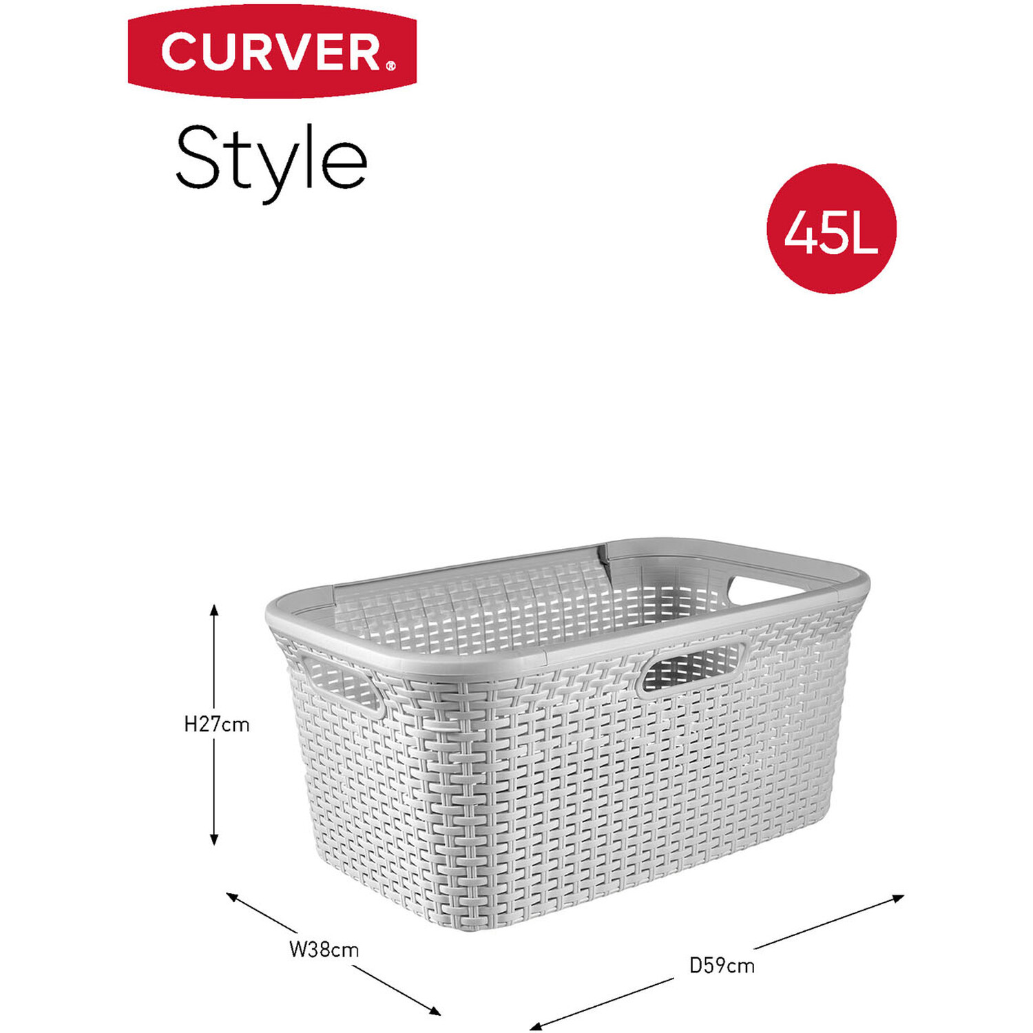 Curver Grey Laundry Storage Basket 45L Image 5