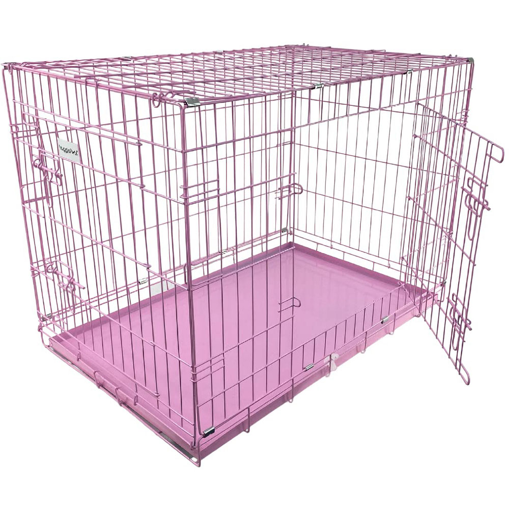 HugglePets Medium Pink Dog Cage with Metal Tray 76cm Image 2