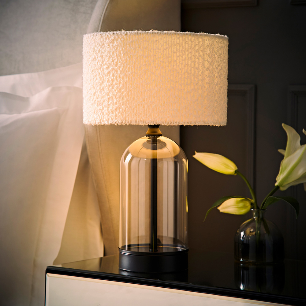 ValueLights Jessy Black and Cream Boucle Shade Glass LED Table Lamp Image 2