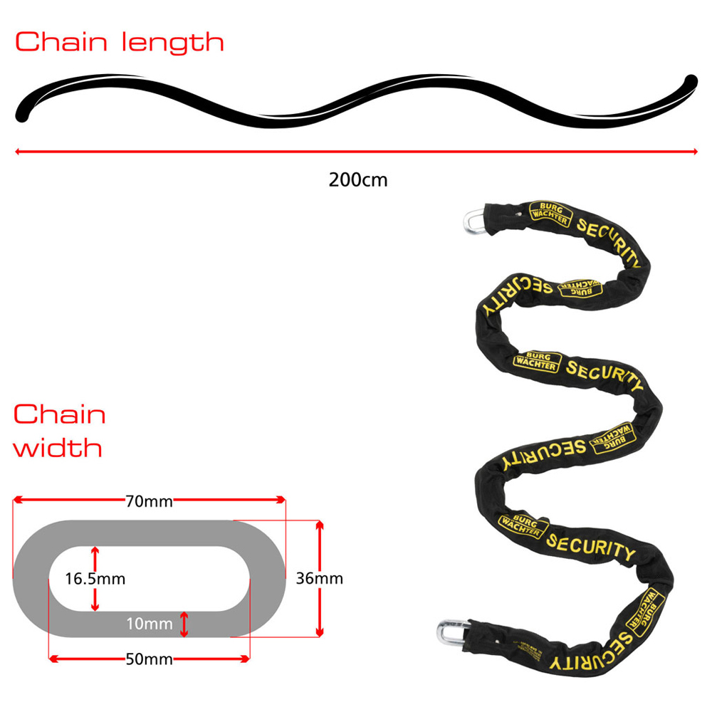 Burg-Wachter 2m Sold Secure Gold Bike Chain and Lock Kit Image 6