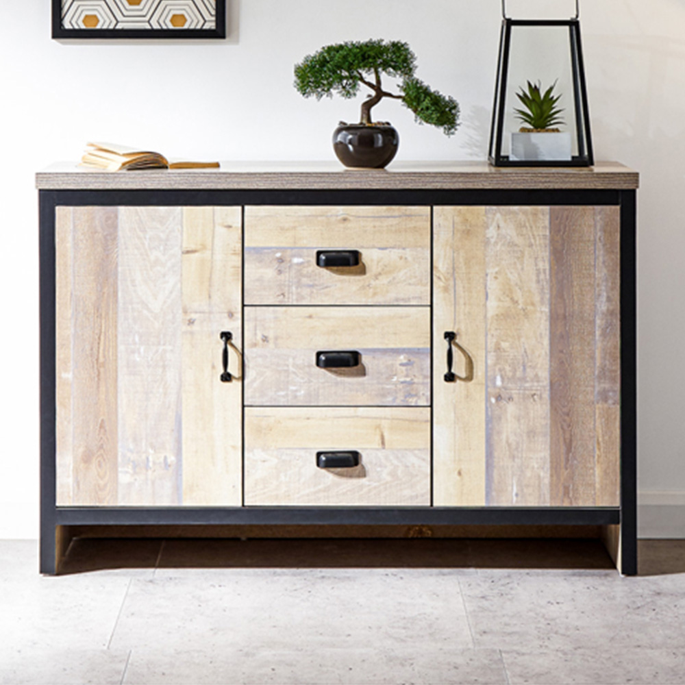 GFW Boston 2 Door 3 Drawer Oak Sideboard Image 1