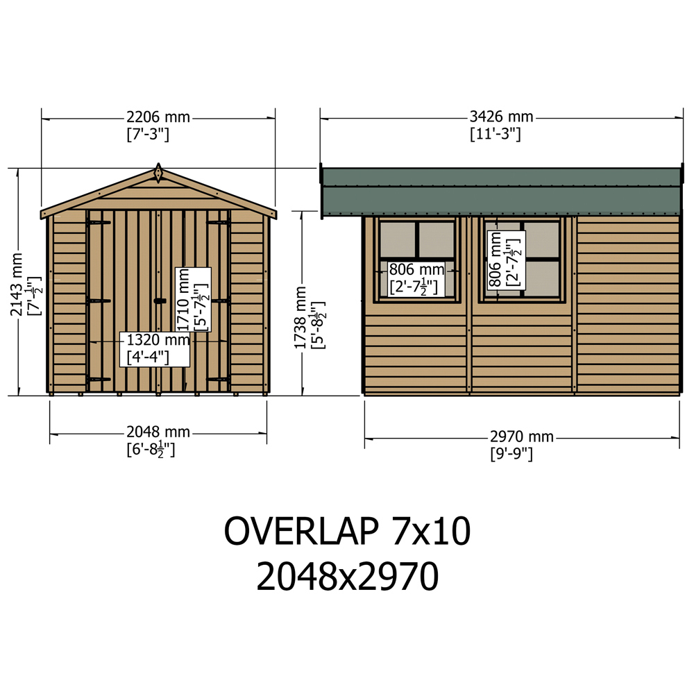 Shire 10 x 7ft Double Door Dip Treated Overlap Apex Shed Image 4