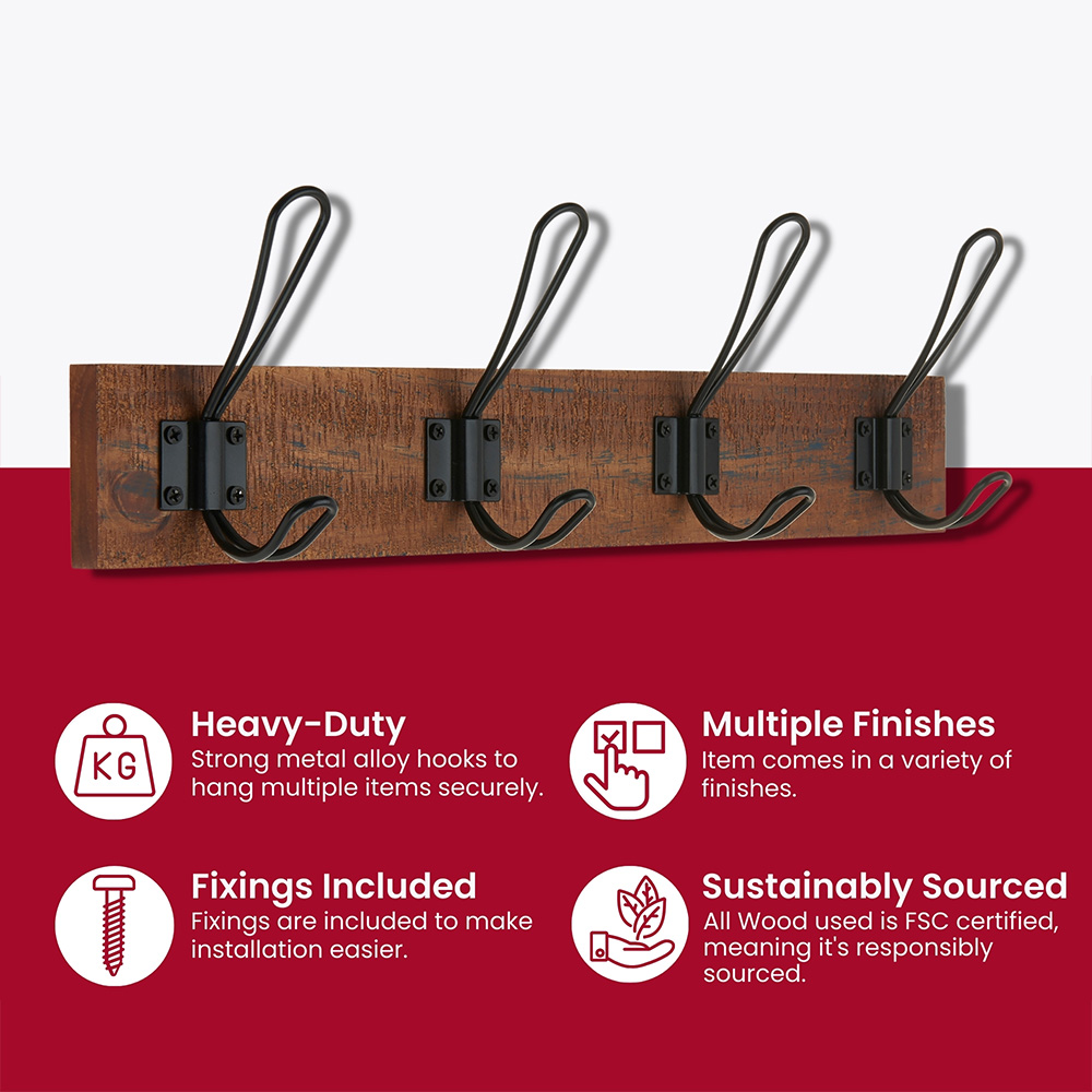 Headbourne Black 4 Hook Coat Rail Image 4