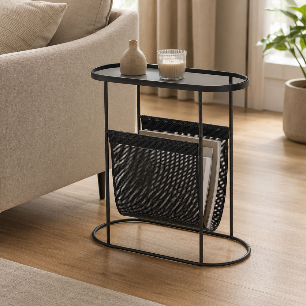 Premier Housewares Black Glass Tabletop Side Table with Magazine Holder Image 5