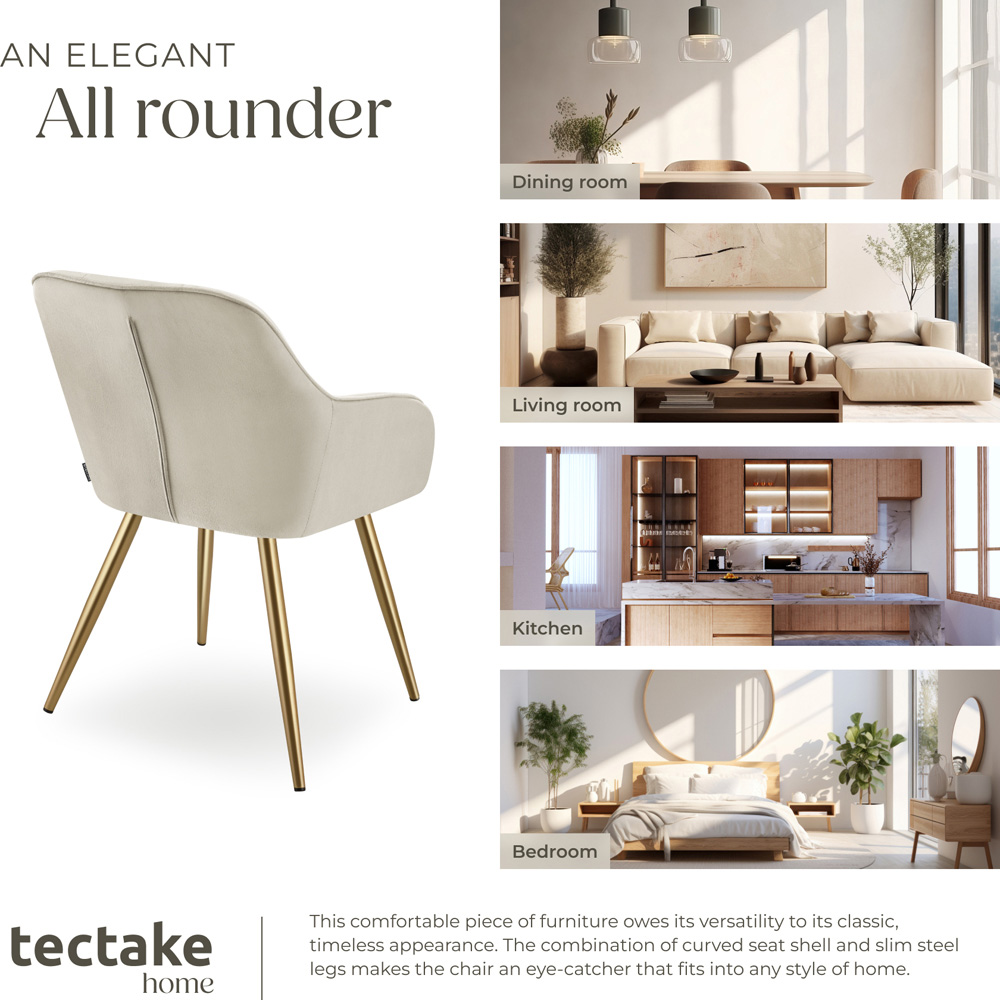 tectake Marilyn Cream and Gold Quilted Velvet Look Chair Set of 6 Image 7