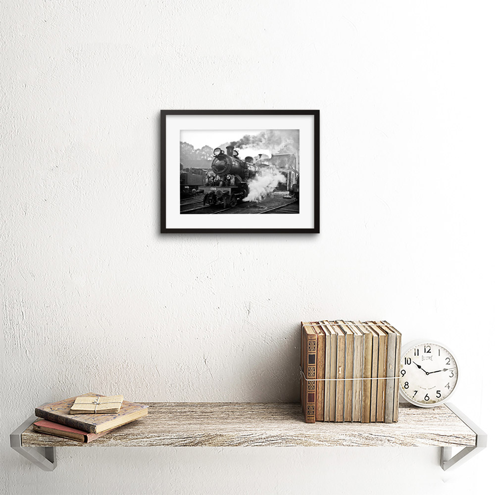 Wee Blue Coo Black and White Vintage Steam Train Engine Train Framed Wall Art Print 23 x 18cm Image 2