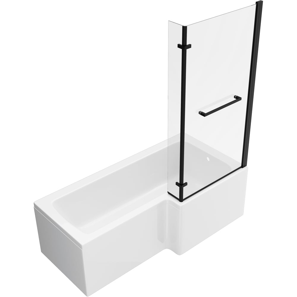 Bathstore Nazare Matt Black Right Hand L-Shape Shower Bath Set 1700 x 850mm Image 1