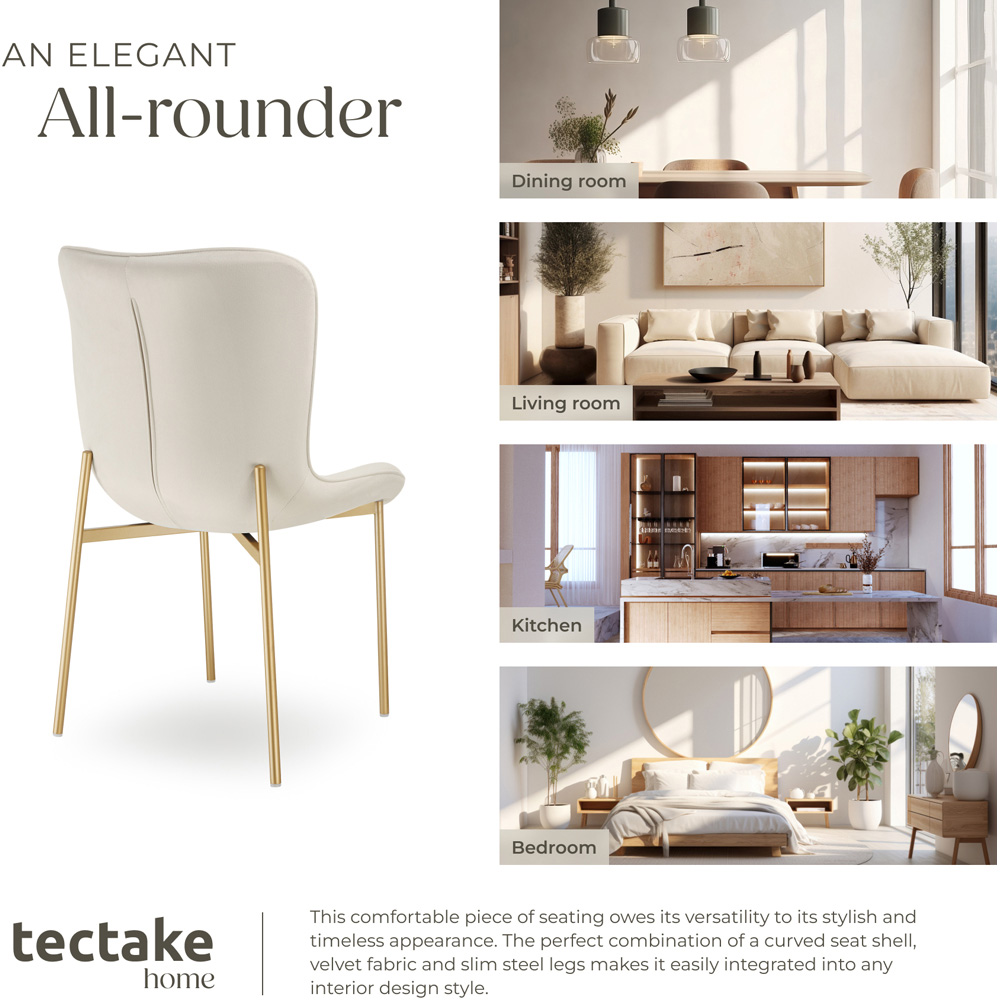 tectake Tessa Set of 6 Beige and Gold Velvet Padded Dining Chair Image 7
