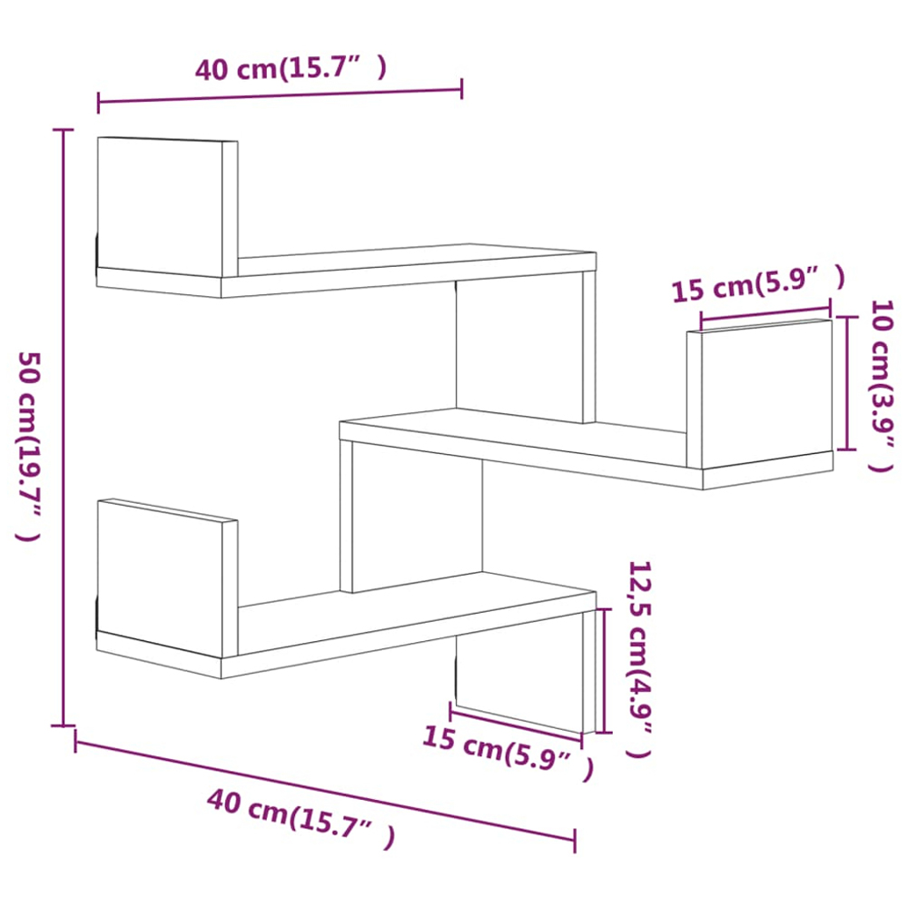vidaXL 3 Shelf Grey Sonoma Floating Corner Wall Shelf Image 7
